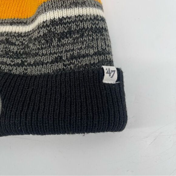 NFL x ‘47 Brand Kid’s Pittsburgh Steelers Black Gold Knit Pom Pom Beanie Hat OS - Picture 3 of 9
